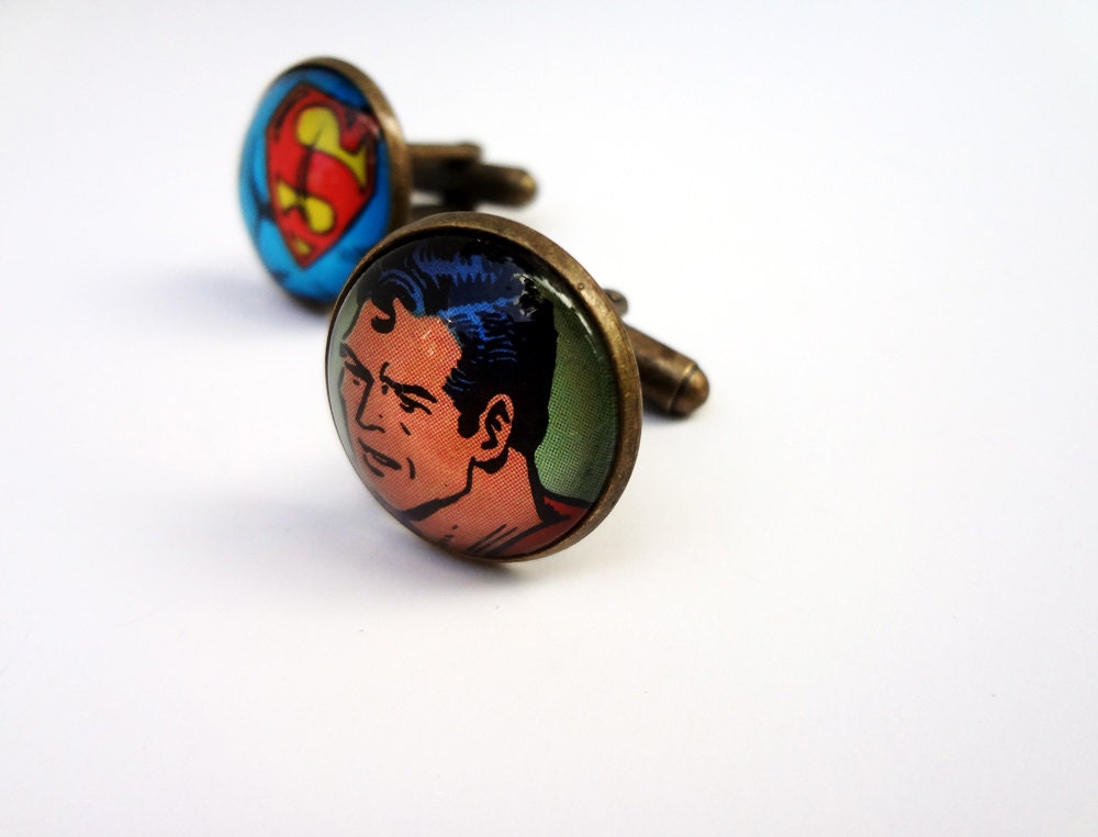Cuff links, Superman Cufflinks, Fathers Day Cufflinks, Comic Book Accessories