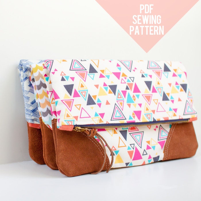 PDF Sewing Pattern - Leather Accent Fold Over Pouch
