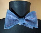 Reversible Bow Tie Blue Cotton/ Beige with Top Stitching