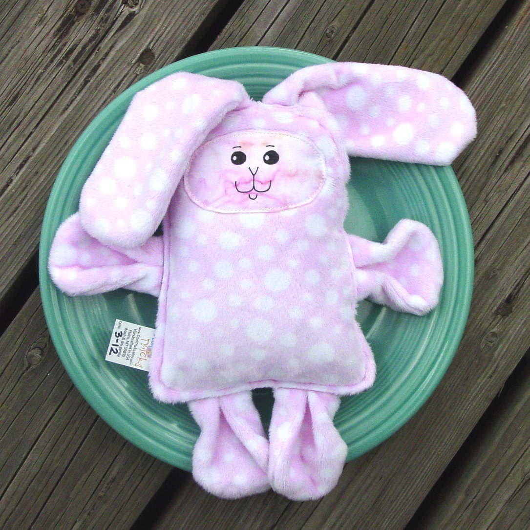 Sale - Soft Pink Minky Plush Bunny Toy - Hand Drawn Face
