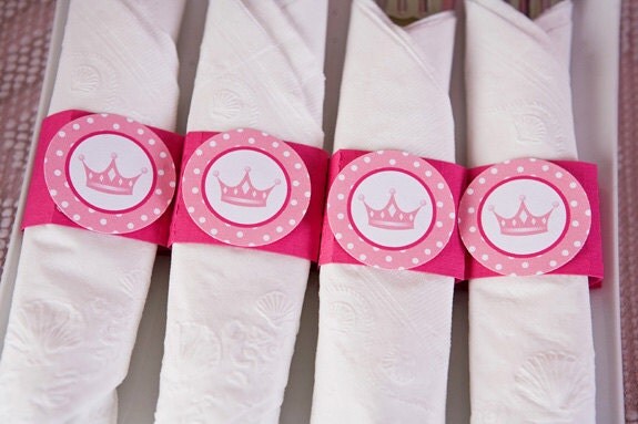Princess Birthday Party - Napkin Rings - Silverware Wraps - Princess Party Decorations in Hot & Light Pink (12) Il_570xn