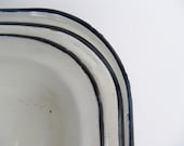 Set of Small White Enamelware Pans with Black Trim - Modred12
