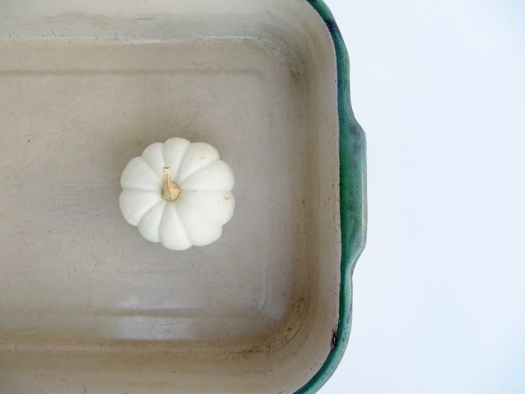 Vintage Cream and Green Enamelware Cake Pan
