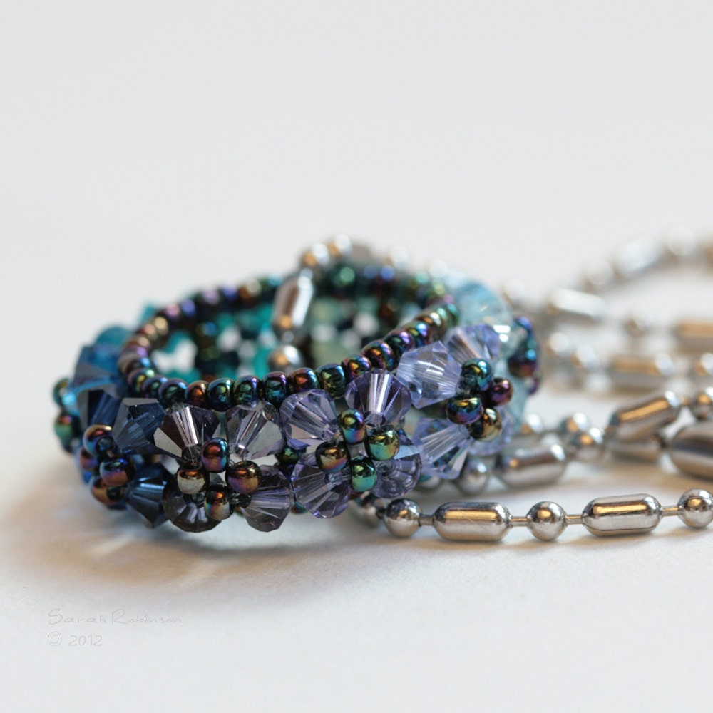 Blue amd Purple Swarovski Little Rosco Pendant Beadwork