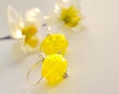 Yellow Lemonade Ribbed Earrings, Hollow Blown Glass,