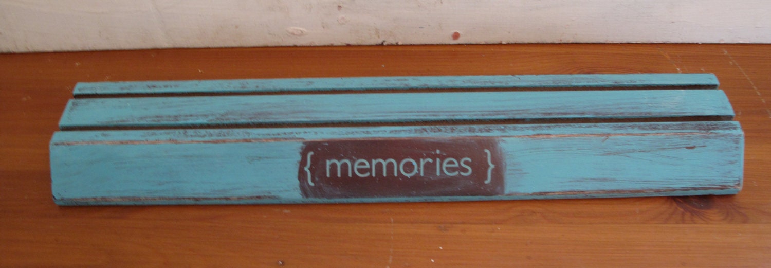 RESERVED FOR KATHIE Distressed Wood Photo Bar, Business Card Holder, Distressed, Gift, Memories, Handpainted in Florence, Blue/Green