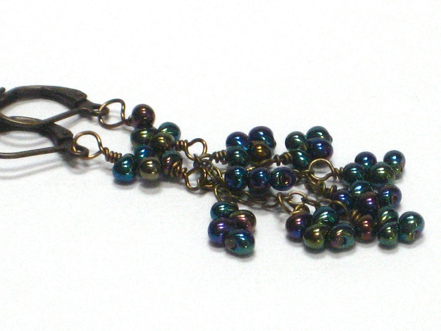 Purple Cluster Earrings, Eggplant Navy Green Metallic Rainbow Earrrings Long Fashion Jewelry Gift Under 20 - Grapes
