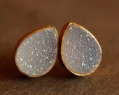 Gold Druzy Studs - Teardrop Post Earrings - Geode Studs, AAA Quality