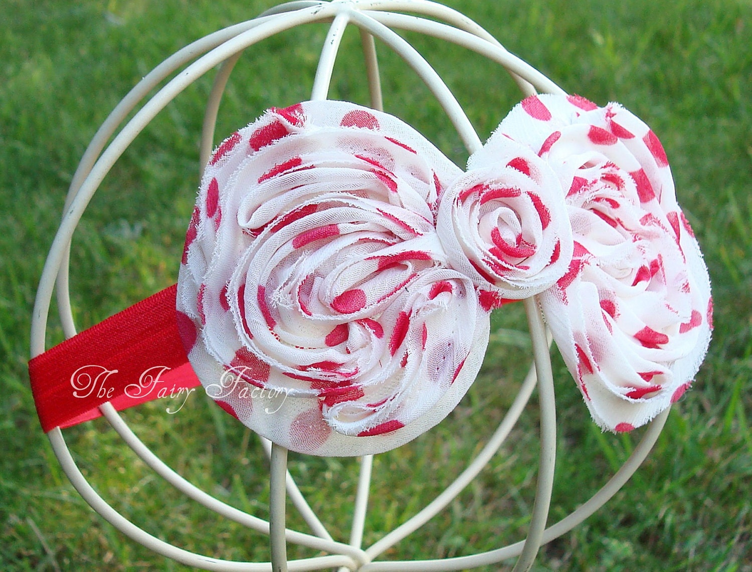 Red and White Polka Dot Hair Bow, Polka Dot Chiffon Swirl Hair Bow Red Headband or Hair Clip, Baby Toddler Child Girls Headband