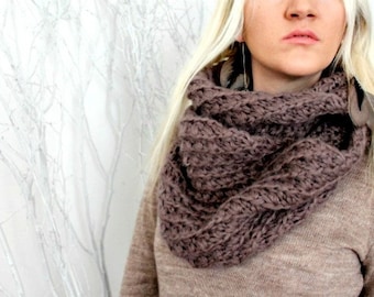 Hand Knitted Infinity Scarf - Taupe