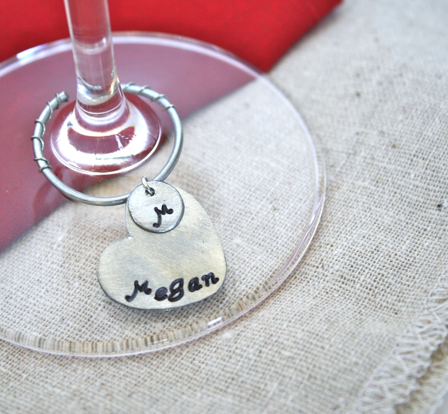 Wine Charm - 1 Custom Personalized Wine Marker - Up cycled Metal Eco Friendly