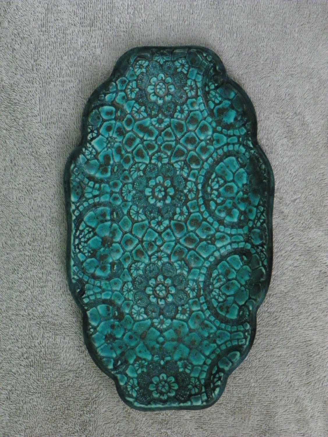 Lace Patterned, Turquoise, Ceramic Platter