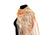 Felt Scarf Cobweb Felted Scarf Wrap Pale Apricot Lacy Airy Weightless Scarf Gift For Her Under 100