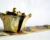 python embossed leather cuff bracelet with recycled metal flower - size 1