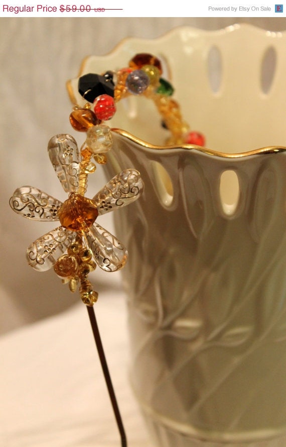 ON SALE Gold headband adorned with hand wrapped genuine Venetian glass beads, chandelier glass and large beaded flower, multicolored