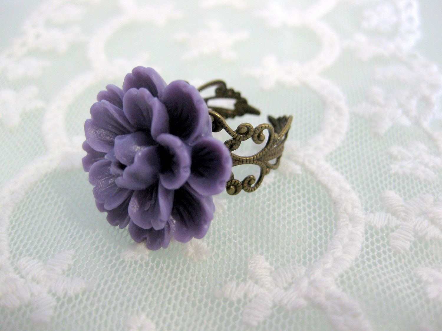 Vintage inspired Purple floral statement ring.