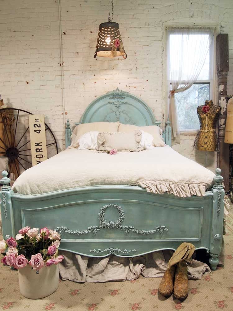 Painted Cottage Shabby Aqua Romantic Bed