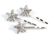 Set of 3 (three) - Starfish - Wedding Hair Pins, Bridal Accessories, Beach Wedding, Sea, Star, Starfish, Rhinestones, Crystal, Vintage Style