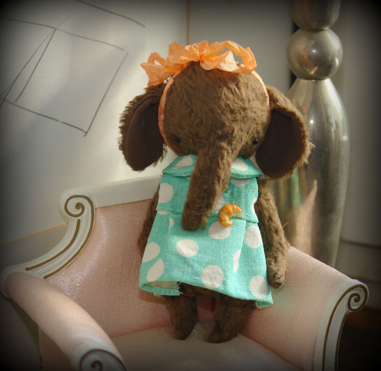 4,5 inch Artist Handmade Miniature Pocket Sized Viscose Teddy Elephant Lyalya by Sasha Pokrass