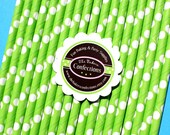 Paper Straws Lime with White Polka Dots - with Printable DIY Flag Toppers & Pixie Stix Recipe (30 count) Use for Cake Pops and Drink Markers