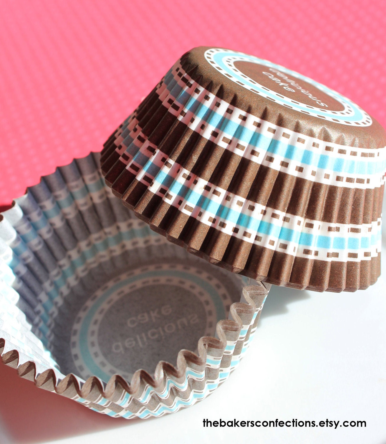 Tiffany Blue and Brown Stripe Cupcake Liners (50)