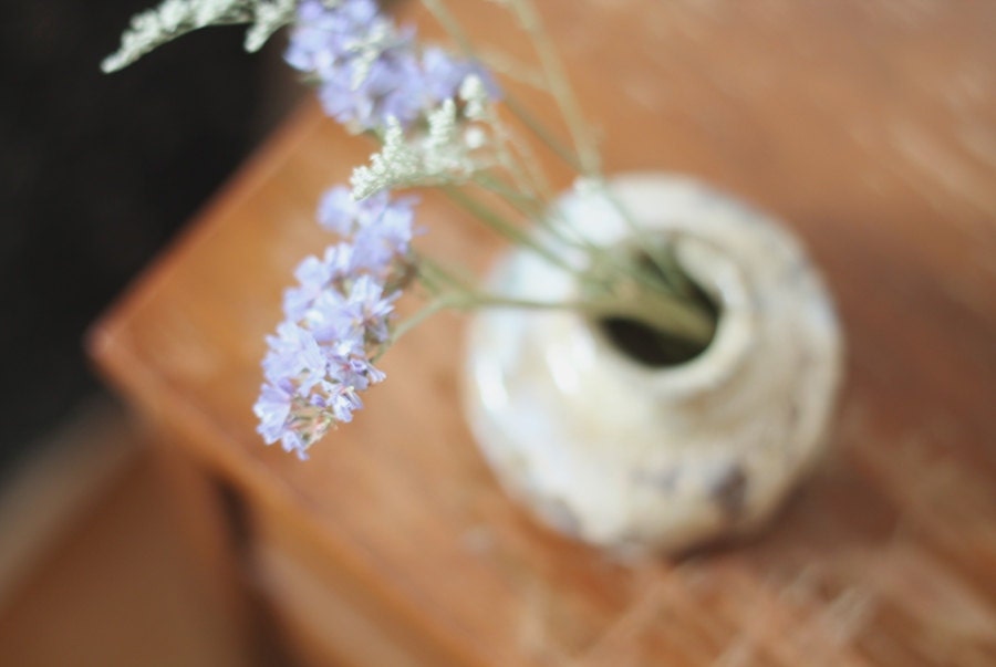 Small Vintage Bud Vase, Handmade Studio Pottery - Taupe and Periwinkle