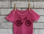 Mountain Bike Onesie, Cotton Baby Bodysuit, Pink or custom colors great baby shower gift