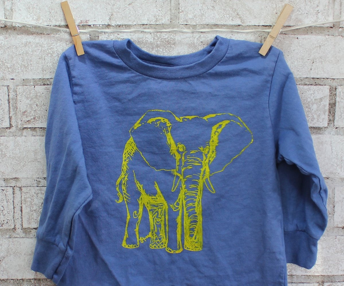 Elephant Children's Long sleeved Tshirt, cotton teeshirt in Blue or custom colors