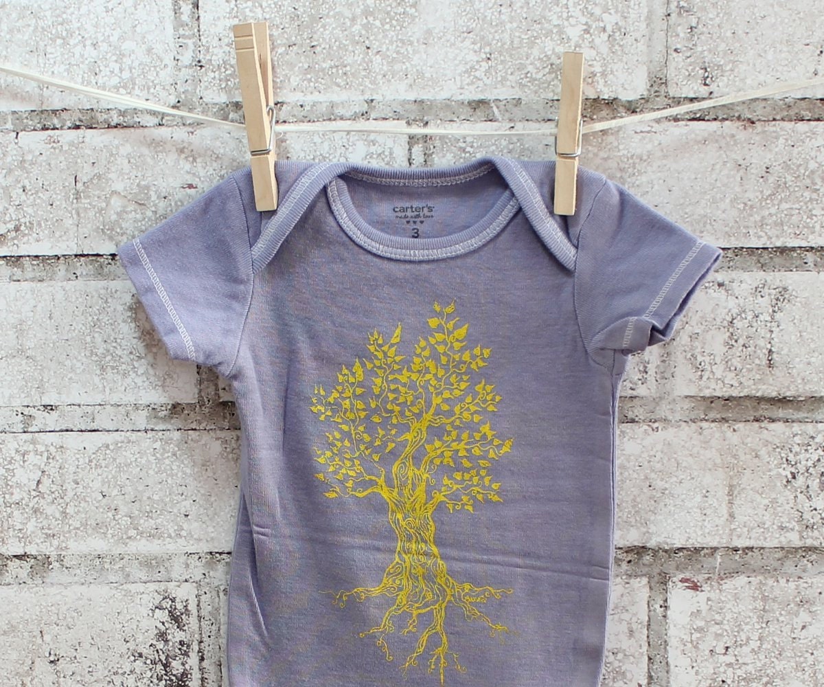 Onesie cotton Tree, Tree baby bodysuit,  dyed Periwinkle or custom colors, great baby shower gift