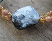 Denim Blue Abalone Shell and Peach Beaded Bracelet
