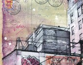 Hurricane Sandy Relief - Fences and Flowers - matted 6" x 8" original New York City mixed media painting on paper