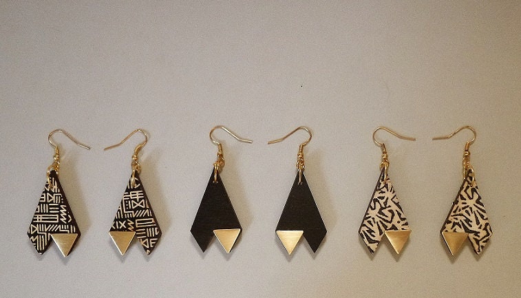Triangle Black & Gold Earrings