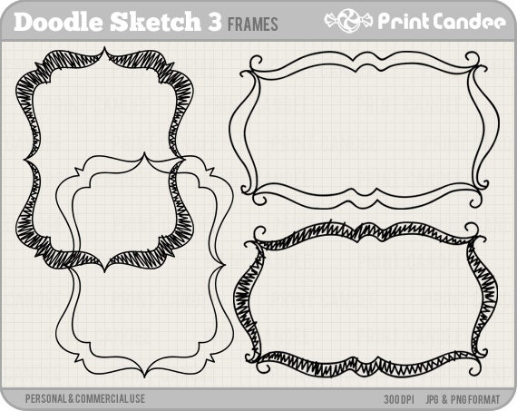 Doodle Sketch Frames 3 - BUY 2 GET 2 FREE - Personal and Commercial Use - digital clipart frames clip art cute modern label