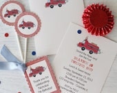 Sweet Little Fire Engine invitation, cards, cupcake flags, gift tags, letter garlands