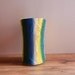 Blue Vase / yellow green white striped vase / painted home decor