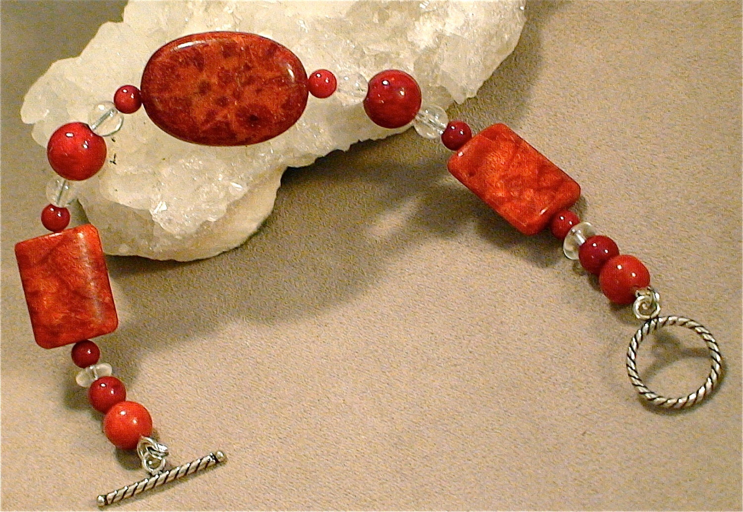 NEW - Red Sponge Coral Crystal Sterling Bracelet