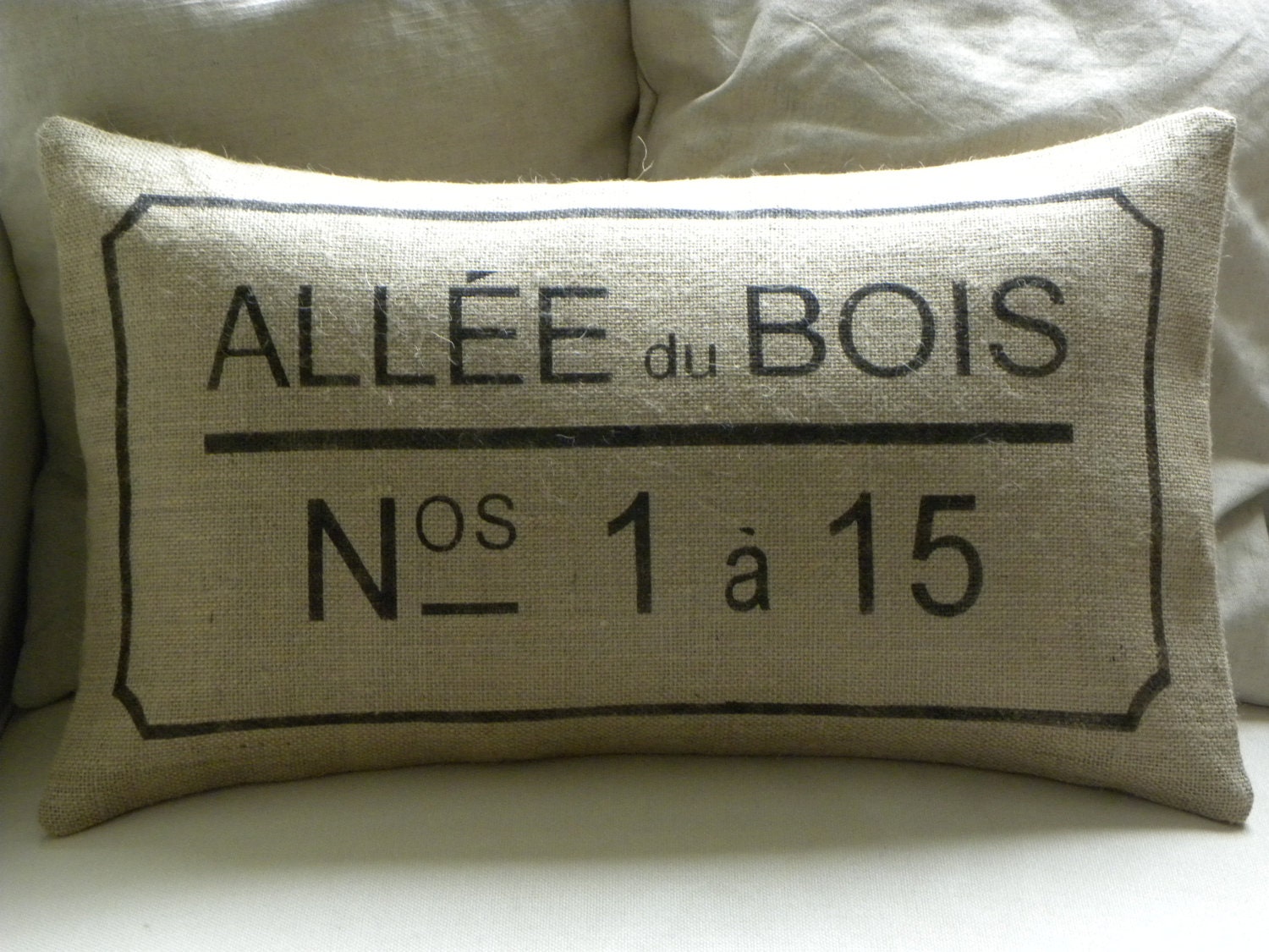 Burlap French street sign pillow cover