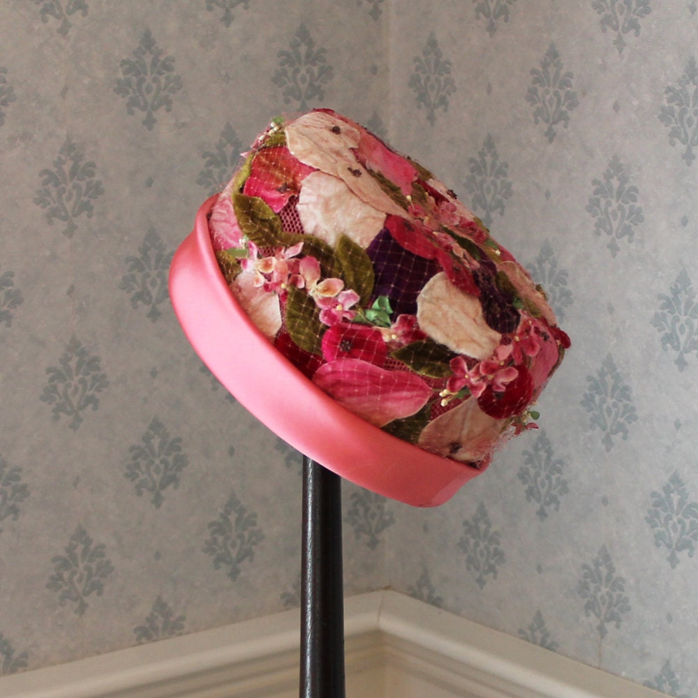 Vintage 1960s Pink Floral Jordon Marsh of Boston Hat