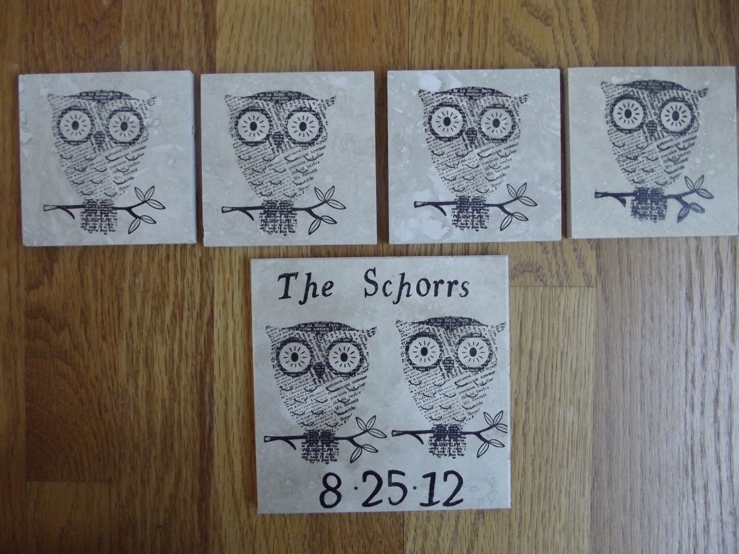Owl Owls Tile Coaster & Trivet Set - Wedding Shower Gift Newly Married Owl Decor