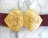 Heart Adorned Mulberry Snakeskin Belt // Rai Freed (29 inches)