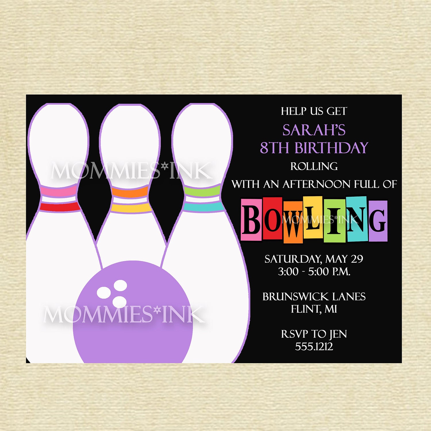 Rainbow Bowling Custom Birthday Invitation - PRINTABLE INVITATION DESIGN Il_170x135