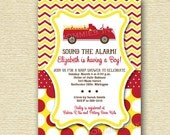 Chevron Polka Dot Fire Truck Baby Shower Invitation - PRINTABLE INVITATION DESIGN Il_170x135