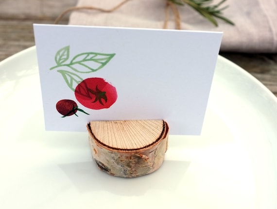 set of 6 place cards - with birch holders - herbs and tomato/basil