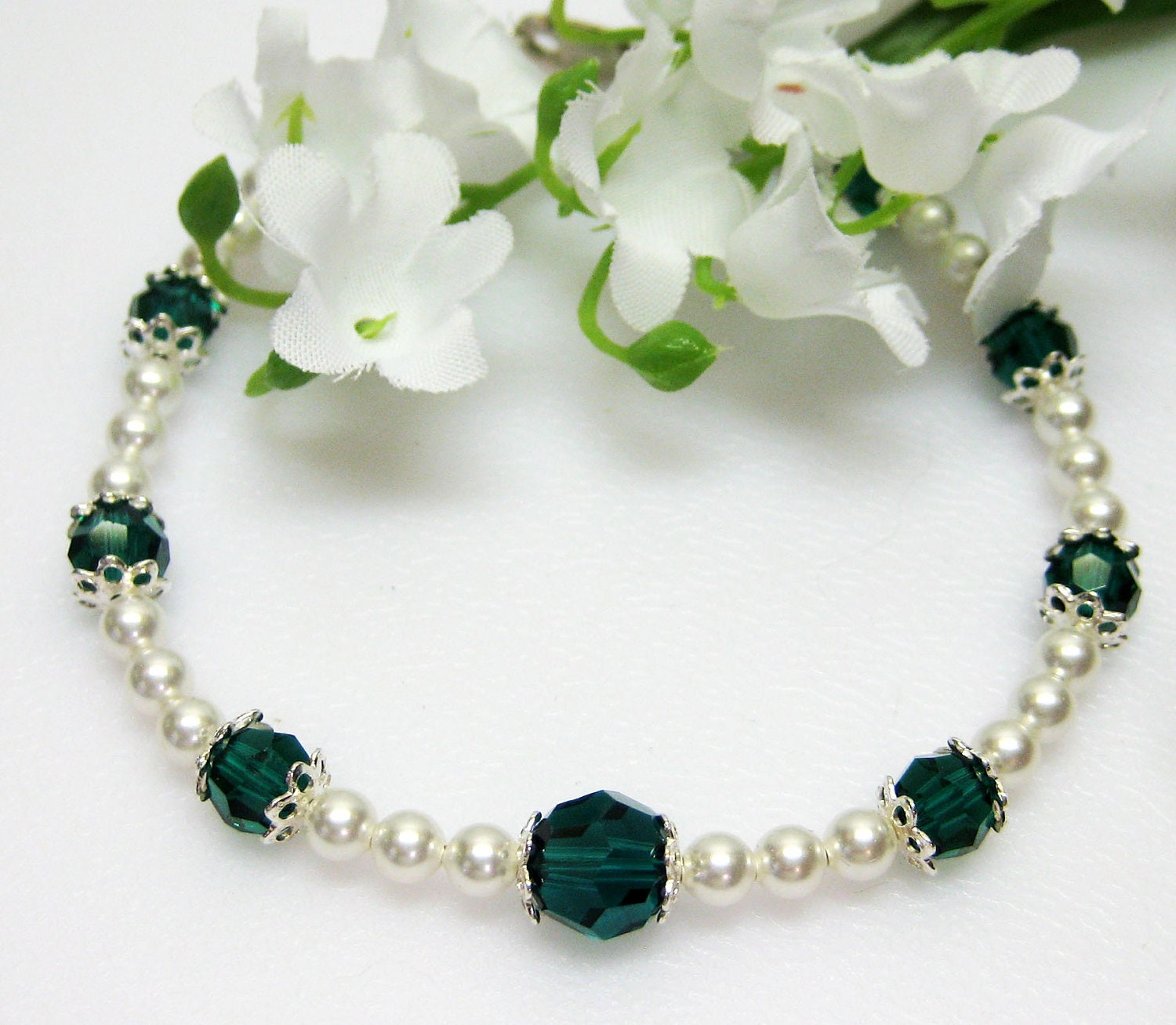 May Birthstone Bracelet - Swarovski Crystal - Emerald - Birthstone Jewelry - Sterling Silver - Birthday Gift