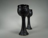Celtic Wine goblets (a pair) --Elegant Satin Black Glaze-- nice wedding set - In Stock and Ready to Ship
