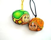 SALE- Hand Painted Green Turtle Plush  Necklace, Original painting fabric plush doll turtle