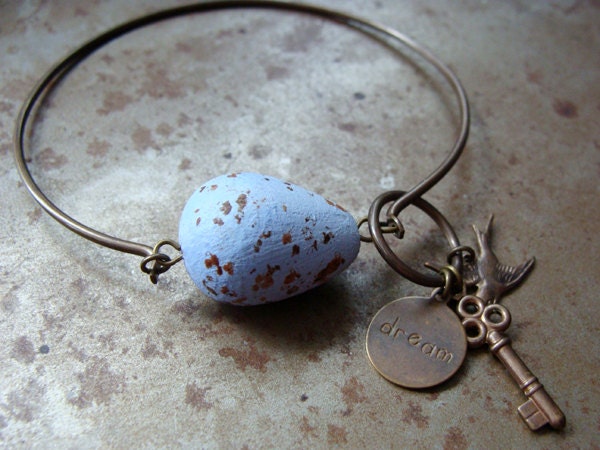 Carolina Wren Bird Egg Bangle Bracelet