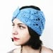 Turban Style Blue Knit Headband with Leaves