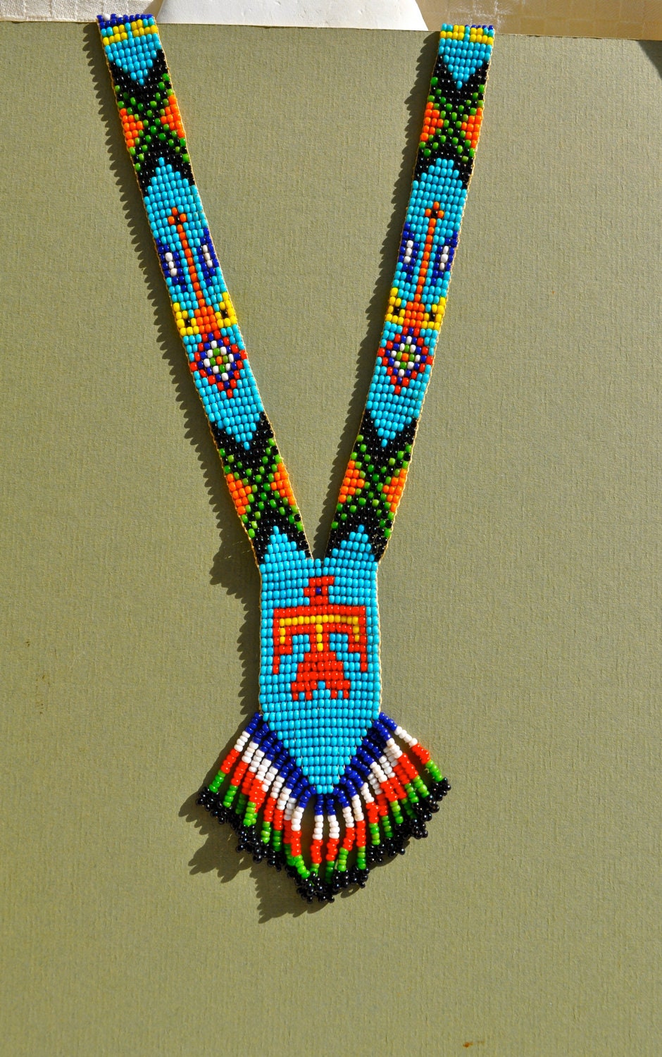 Vintage Native American Bead Necklace With Fringe By Noravintage 