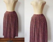 Sale Vintage 1980s Bright Floral Midi Skirt Medium Large/ Retro Aline Skirt / Pleated Tea Length Skirt